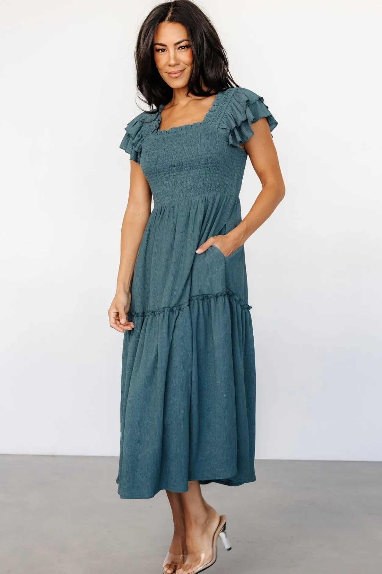 Clearance Baltic Born Jacie Smocked Midi Dress | Vintage Teal VintageTeal