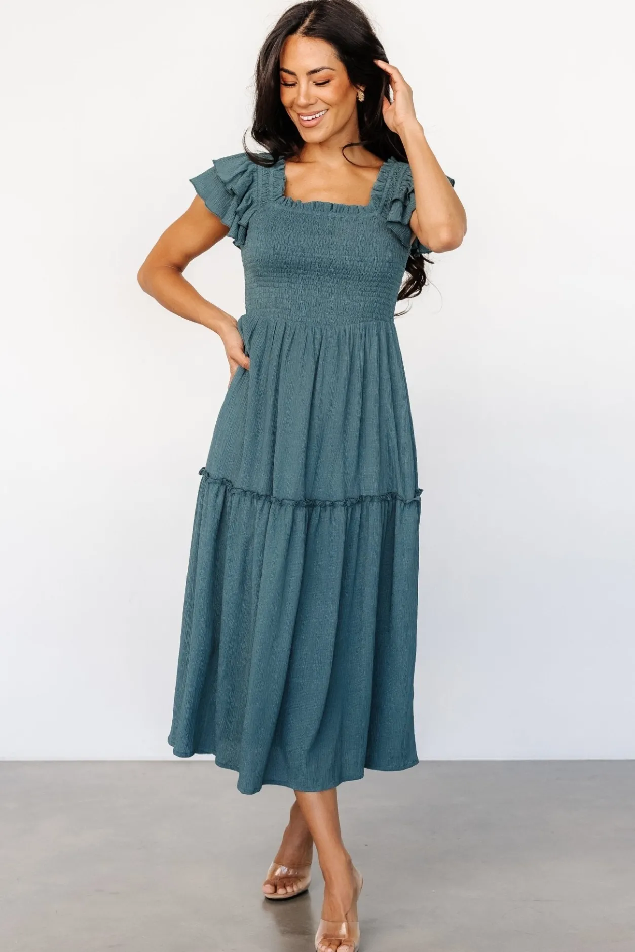 Clearance Baltic Born Jacie Smocked Midi Dress | Vintage Teal VintageTeal
