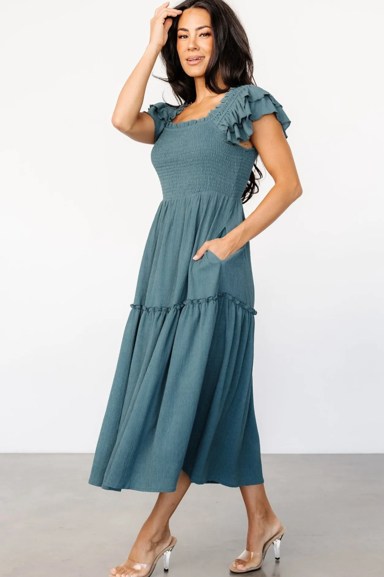 Clearance Baltic Born Jacie Smocked Midi Dress | Vintage Teal VintageTeal