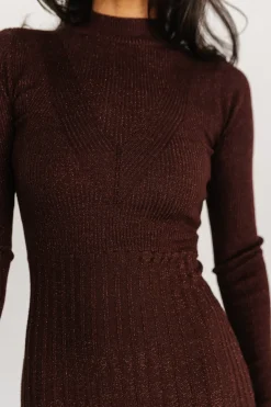 Fashion Baltic Born Jamelia Pleated Sweater Dress | Brown + Gold Brown+Gold