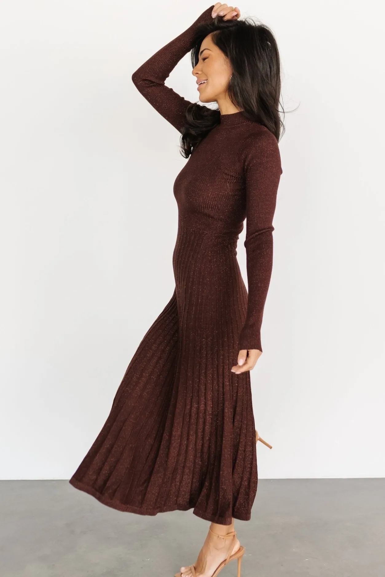 Fashion Baltic Born Jamelia Pleated Sweater Dress | Brown + Gold Brown+Gold
