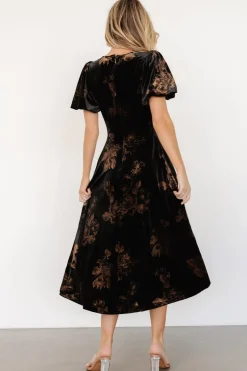 Hot Baltic Born Janna Velvet Midi Dress | Black + Bronze Floral Black+BronzeFloral