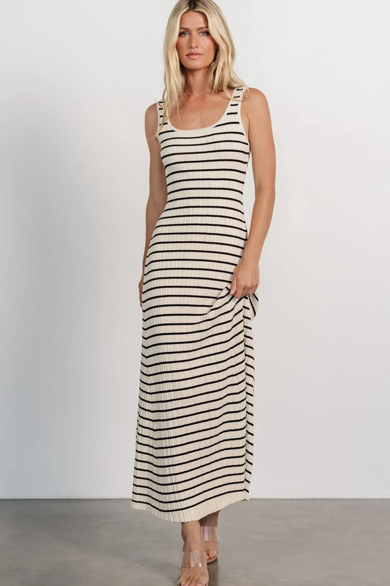 Discount Baltic Born Jesse Ribbed Tank Maxi Dress | Ivory + Black Ivory+Black