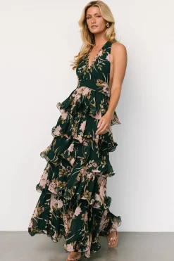 Clearance Baltic Born Jesslyn Open Back Tiered Maxi Dress | Green + Pink Green+Pink