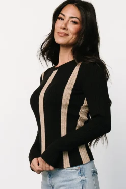 Discount Baltic Born Jolene Ribbed Sweater Top | Black + Tan Stripe Black+TanStripe