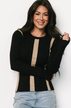 Discount Baltic Born Jolene Ribbed Sweater Top | Black + Tan Stripe Black+TanStripe