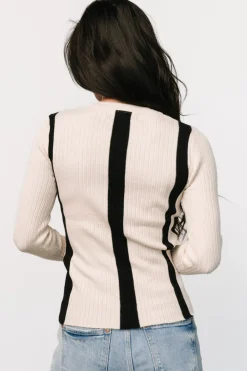 New Baltic Born Jolene Ribbed Sweater Top | Natural + Black Stripe Natural+BlackStripe