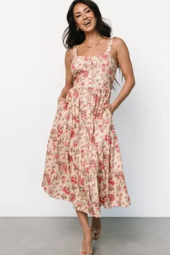 Discount Baltic Born Jules Button Midi Dress | Cream + Pink Cream+Pink
