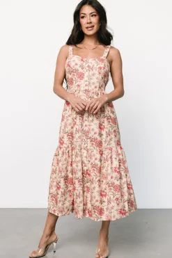 Discount Baltic Born Jules Button Midi Dress | Cream + Pink Cream+Pink