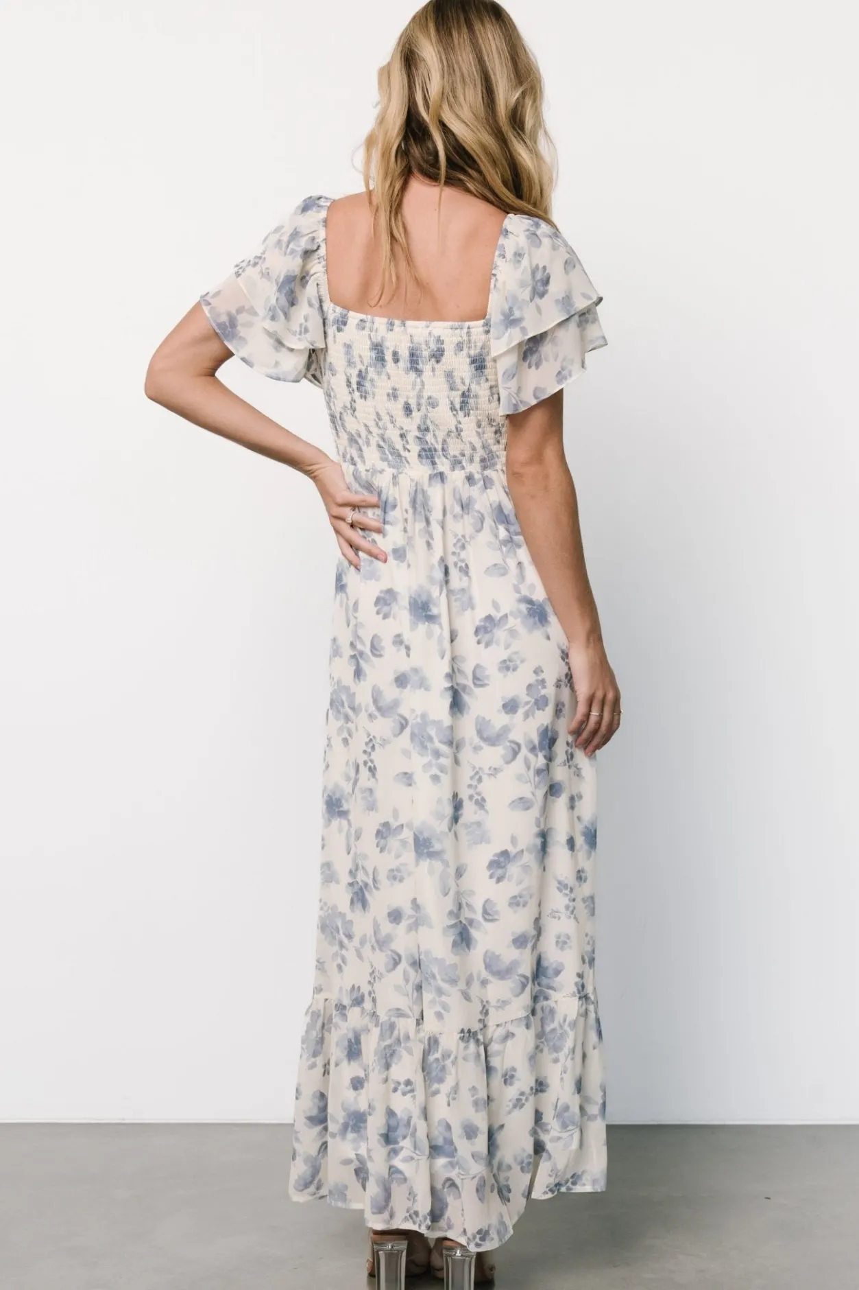 Hot Baltic Born Juliana Pleated Top Dress | Ivory + Blue Floral Ivory+BlueFloral