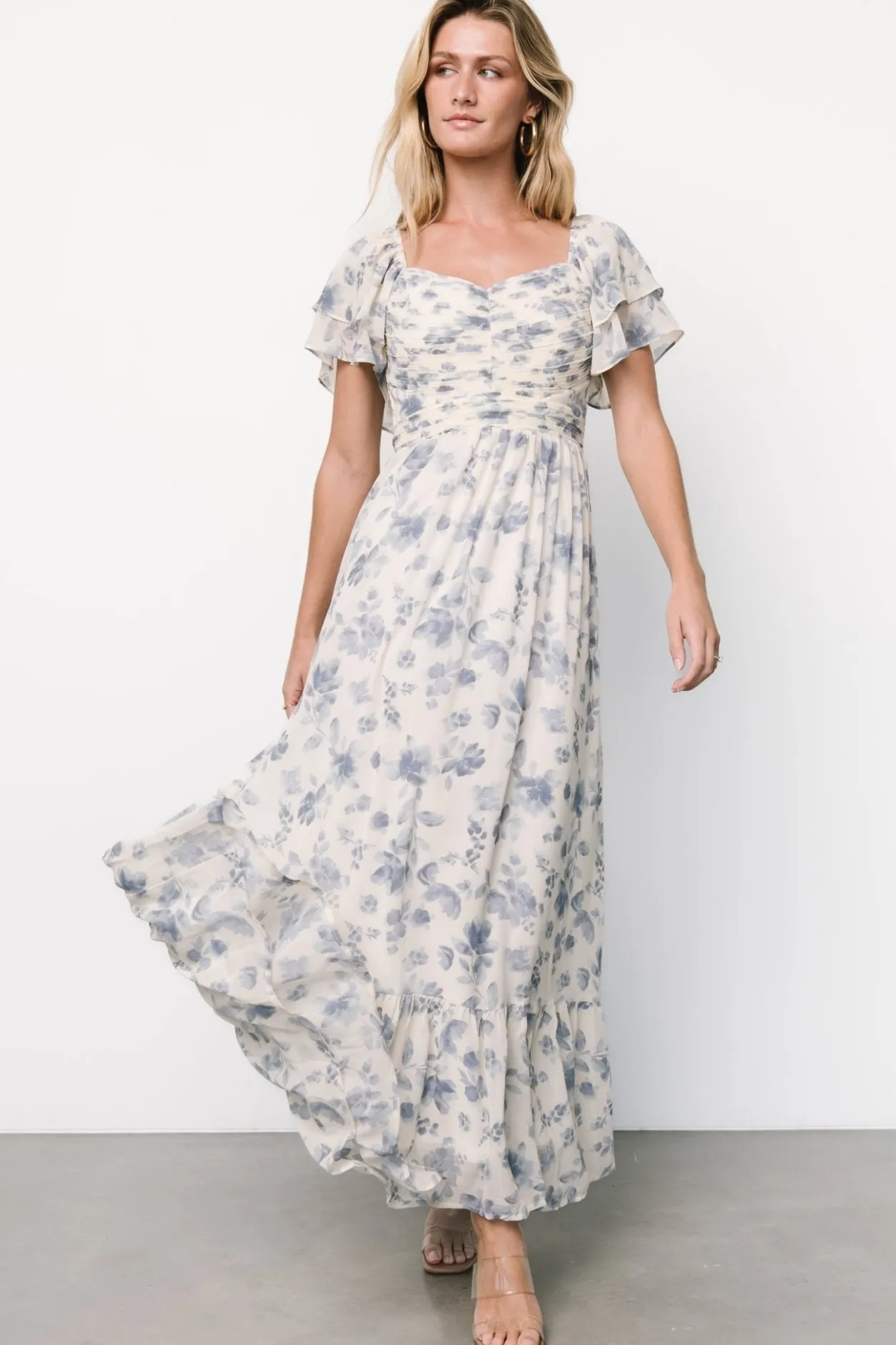 Hot Baltic Born Juliana Pleated Top Dress | Ivory + Blue Floral Ivory+BlueFloral