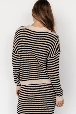 Discount Baltic Born Justina Striped Knit Cardigan | Black + Cream Black+Cream