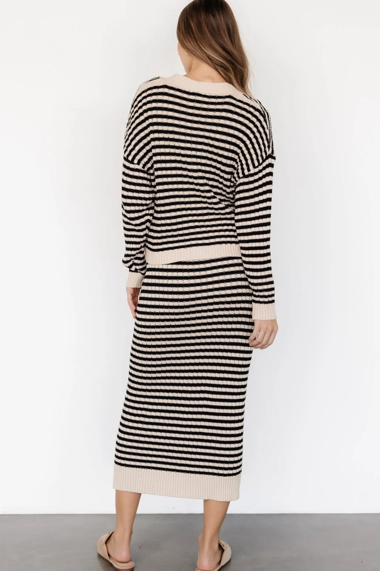 Discount Baltic Born Justina Striped Knit Cardigan | Black + Cream Black+Cream