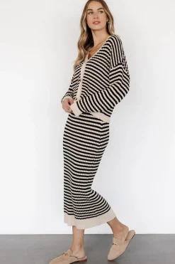 Discount Baltic Born Justina Striped Knit Cardigan | Black + Cream Black+Cream