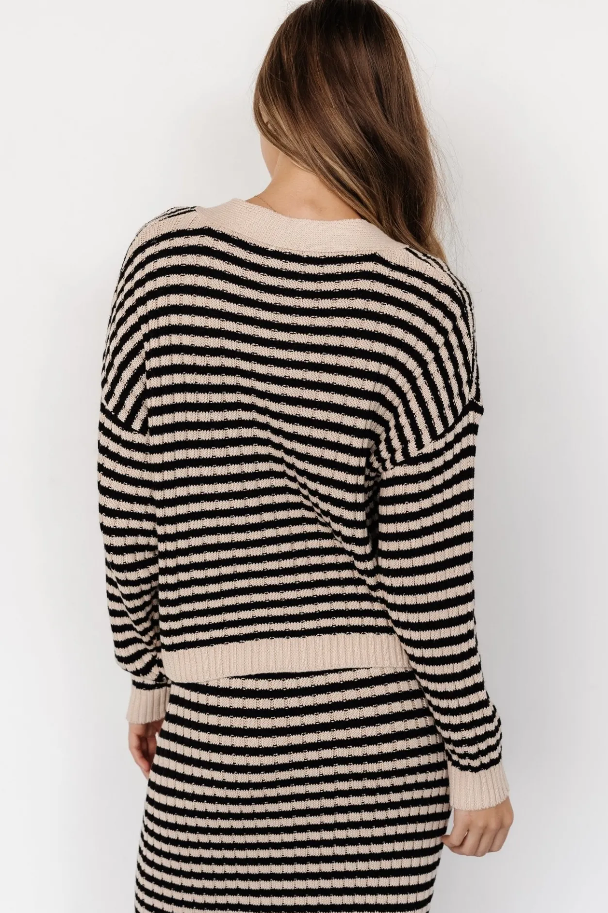 Discount Baltic Born Justina Striped Knit Cardigan | Black + Cream Black+Cream