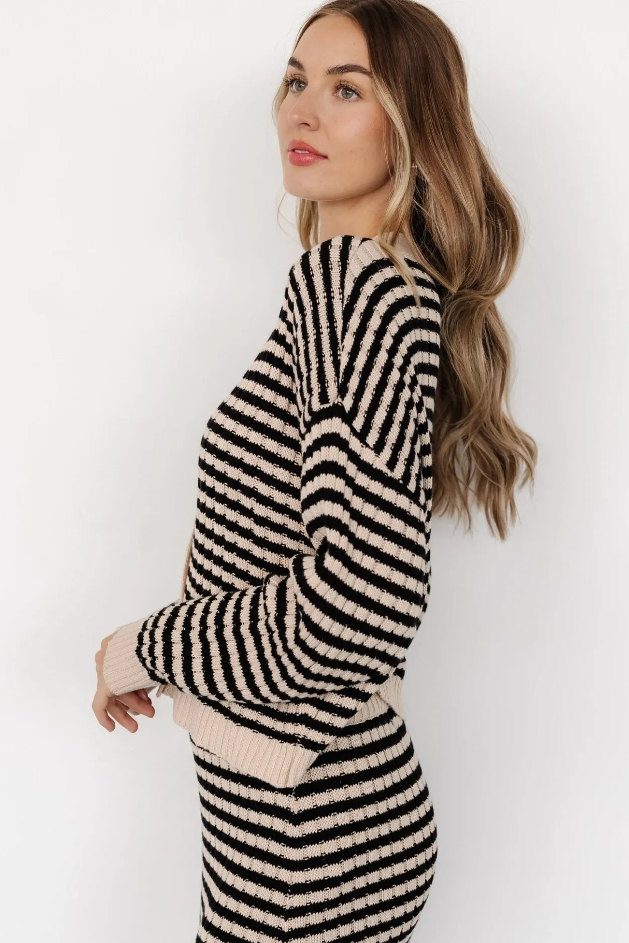 Discount Baltic Born Justina Striped Knit Cardigan | Black + Cream Black+Cream