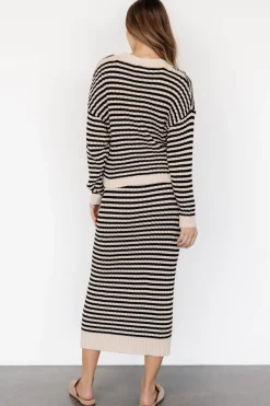 Discount Baltic Born Justina Striped Knit Cardigan | Black + Cream Black+Cream
