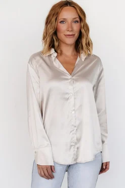 Outlet Baltic Born Kacey Satin Button Up Top | Champagne