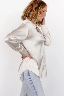 Outlet Baltic Born Kacey Satin Button Up Top | Champagne
