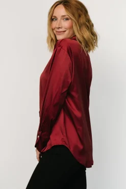 Best Baltic Born Kacey Satin Button Up Top | Burgundy