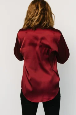 Best Baltic Born Kacey Satin Button Up Top | Burgundy