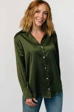 Best Baltic Born Kacey Satin Button Up Top | Dark Green DarkGreen