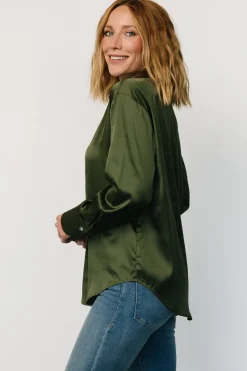 Best Baltic Born Kacey Satin Button Up Top | Dark Green DarkGreen