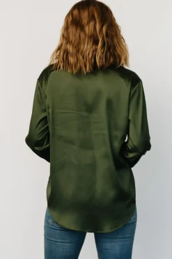 Best Baltic Born Kacey Satin Button Up Top | Dark Green DarkGreen