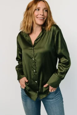 Best Baltic Born Kacey Satin Button Up Top | Dark Green DarkGreen