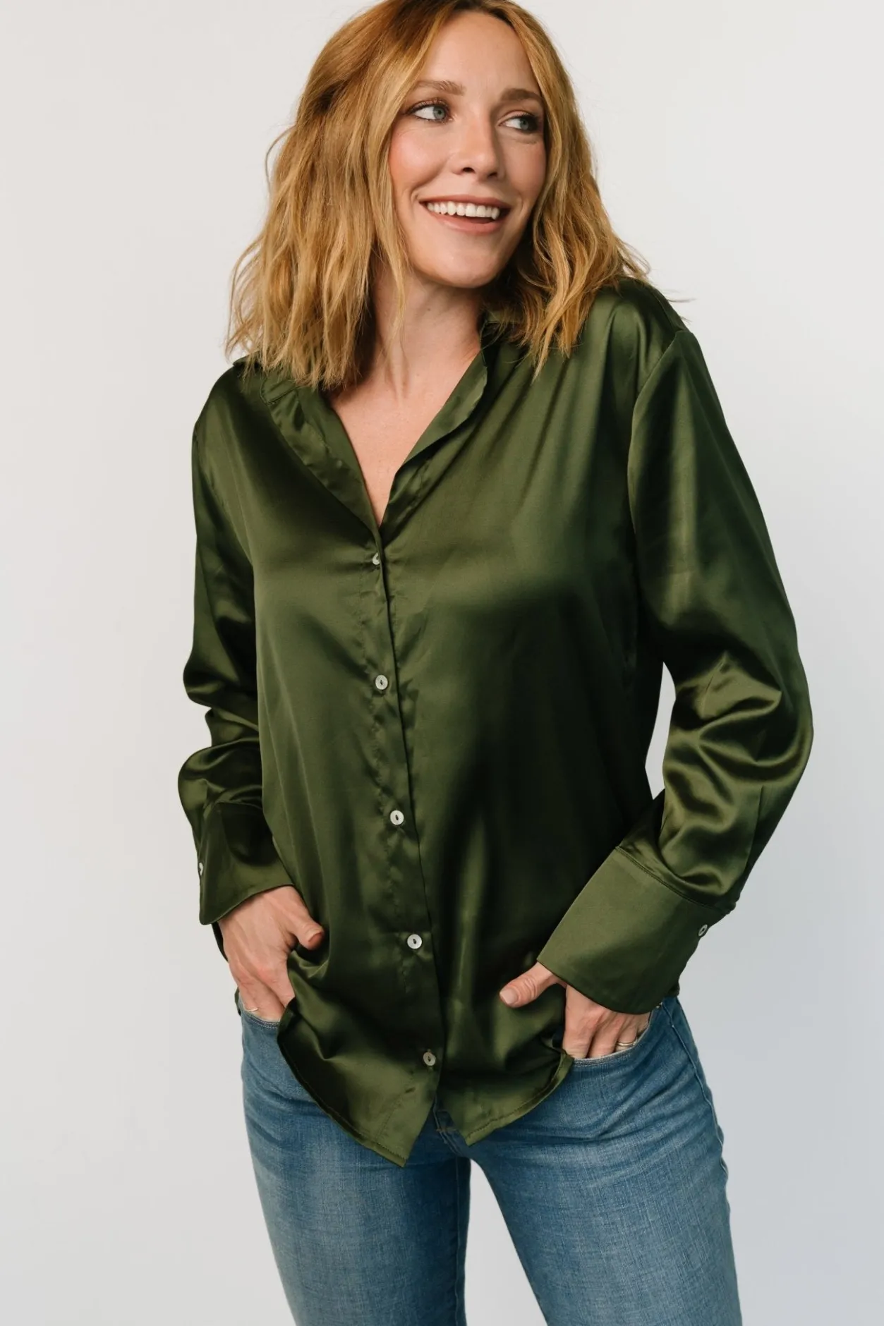 Best Baltic Born Kacey Satin Button Up Top | Dark Green DarkGreen