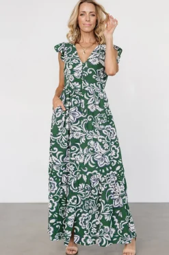 Outlet Baltic Born Kaia Button Maxi Dress | Green Print GreenPrint