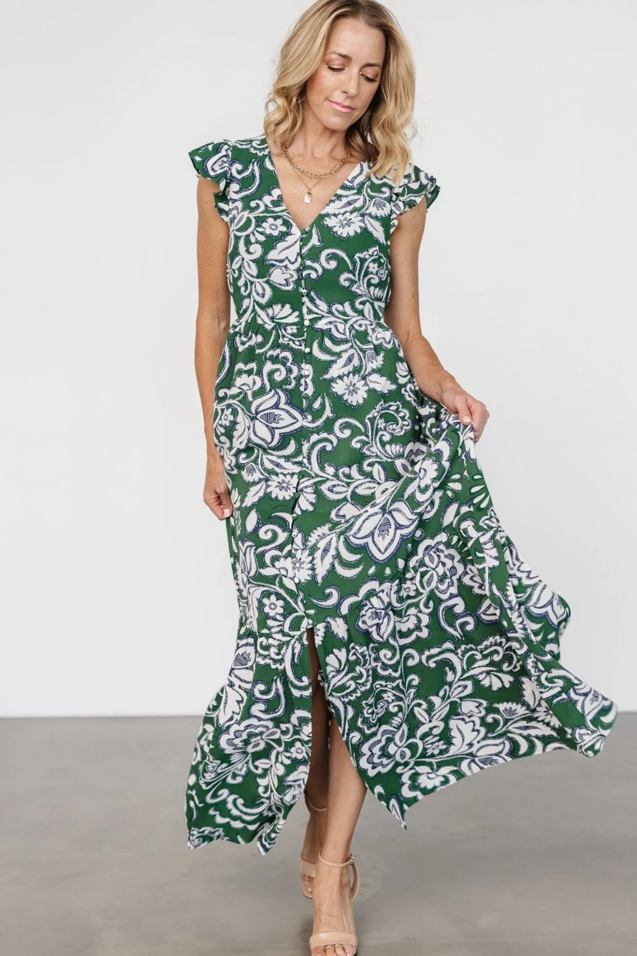 Outlet Baltic Born Kaia Button Maxi Dress | Green Print GreenPrint