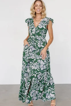 Outlet Baltic Born Kaia Button Maxi Dress | Green Print GreenPrint
