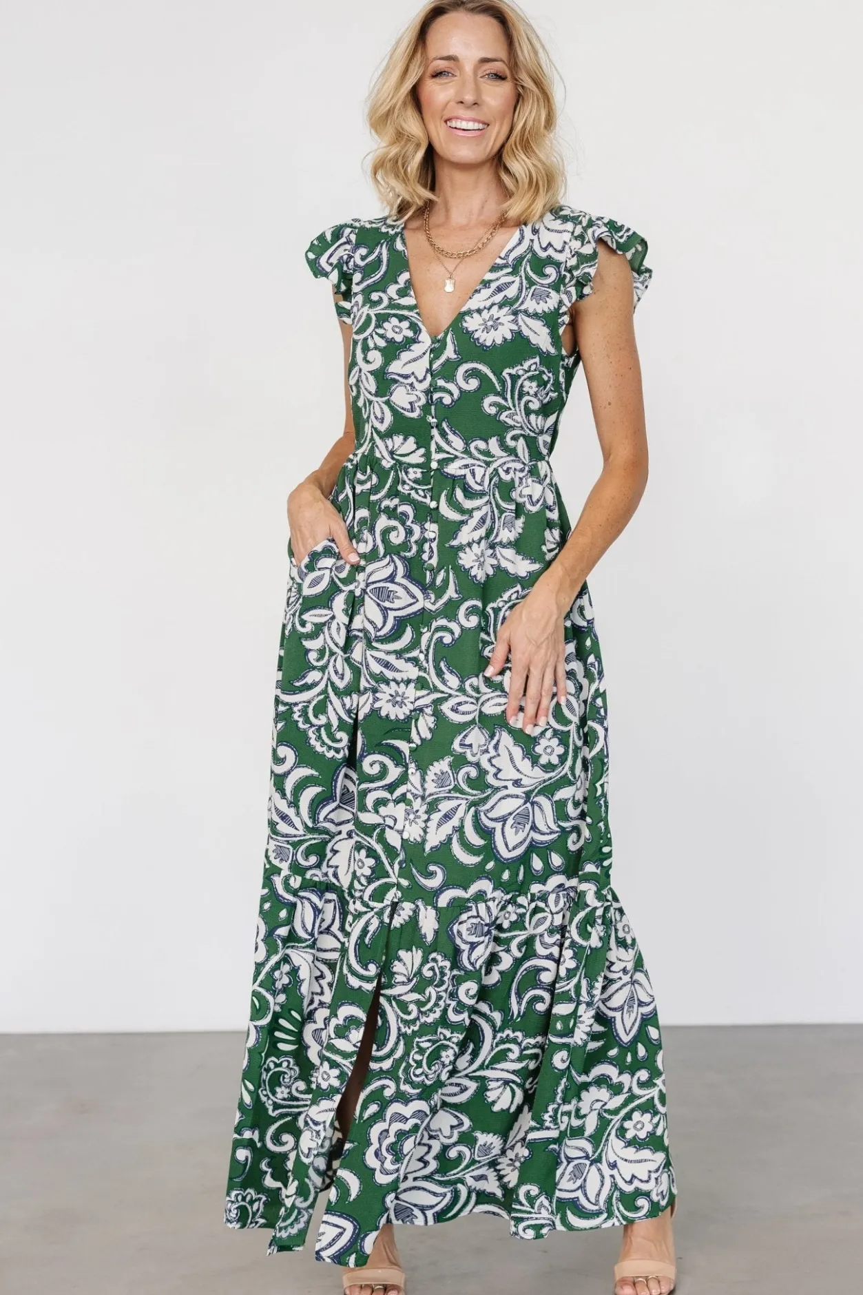 Outlet Baltic Born Kaia Button Maxi Dress | Green Print GreenPrint