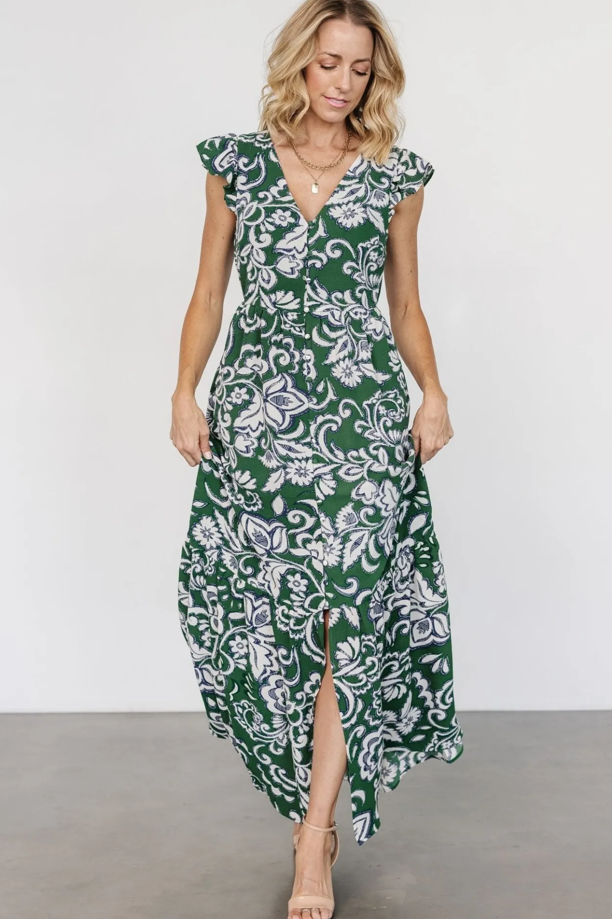 Outlet Baltic Born Kaia Button Maxi Dress | Green Print GreenPrint