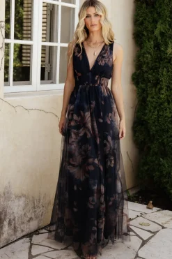 Outlet Baltic Born Kamila Tulle Maxi Dress | Dark Blue Floral DarkBlueFloral