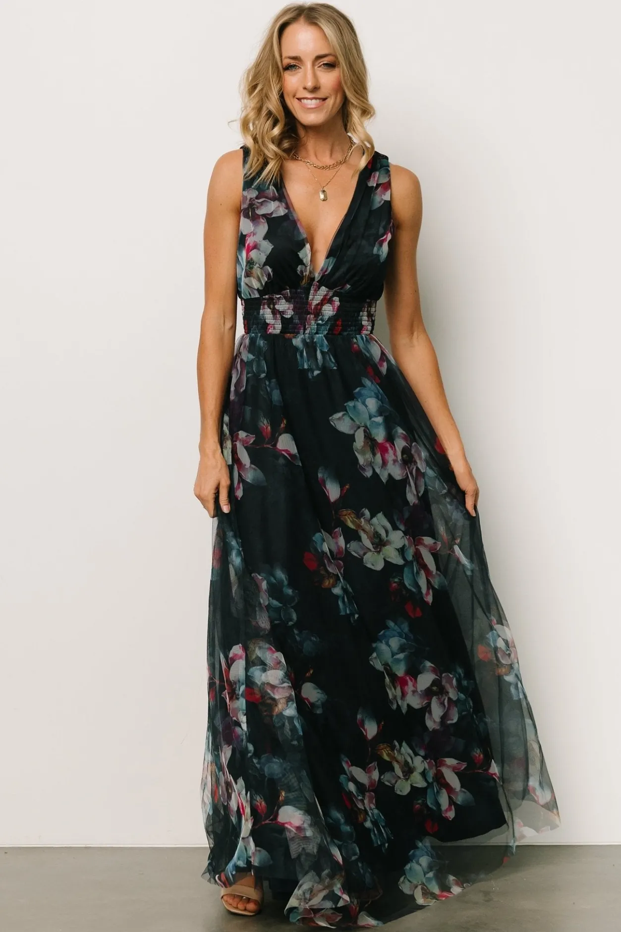 New Baltic Born Kamila Tulle Maxi Dress | Navy Abstract Floral NavyAbstractFloral