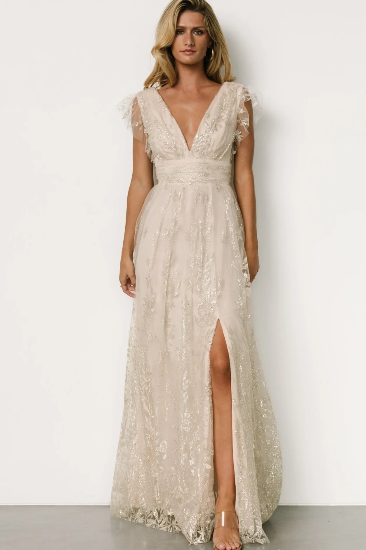 Fashion Baltic Born Karina Shimmer Gown | Ivory + Silver Ivory+Silver