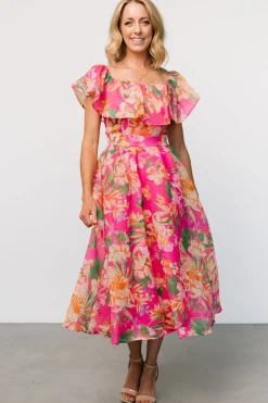 Online Baltic Born Kartini Off Shoulder Midi Dress | Fuchsia Multi FuchsiaMulti