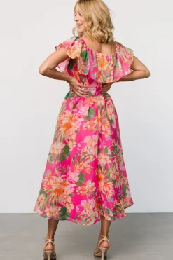 Online Baltic Born Kartini Off Shoulder Midi Dress | Fuchsia Multi FuchsiaMulti