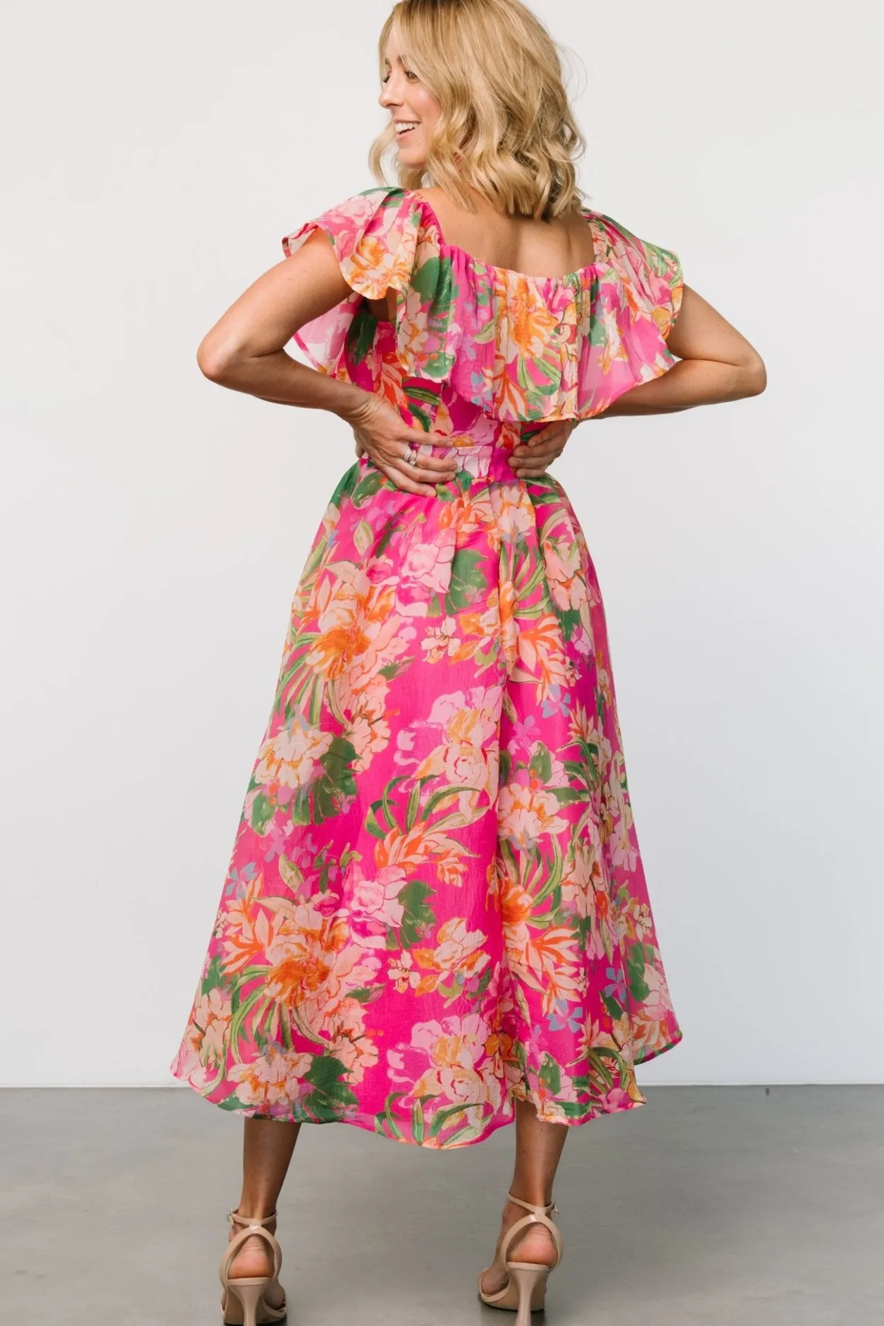 Online Baltic Born Kartini Off Shoulder Midi Dress | Fuchsia Multi FuchsiaMulti