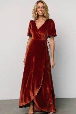 Clearance Baltic Born Katelyn Velvet Maxi Wrap Dress | Cinnamon