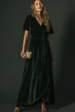 Online Baltic Born Katelyn Velvet Maxi Wrap Dress | Deep Green DeepGreen