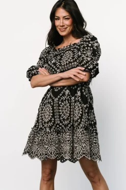 Hot Baltic Born Katina Embroidered Short Dress | Black + White Black+White