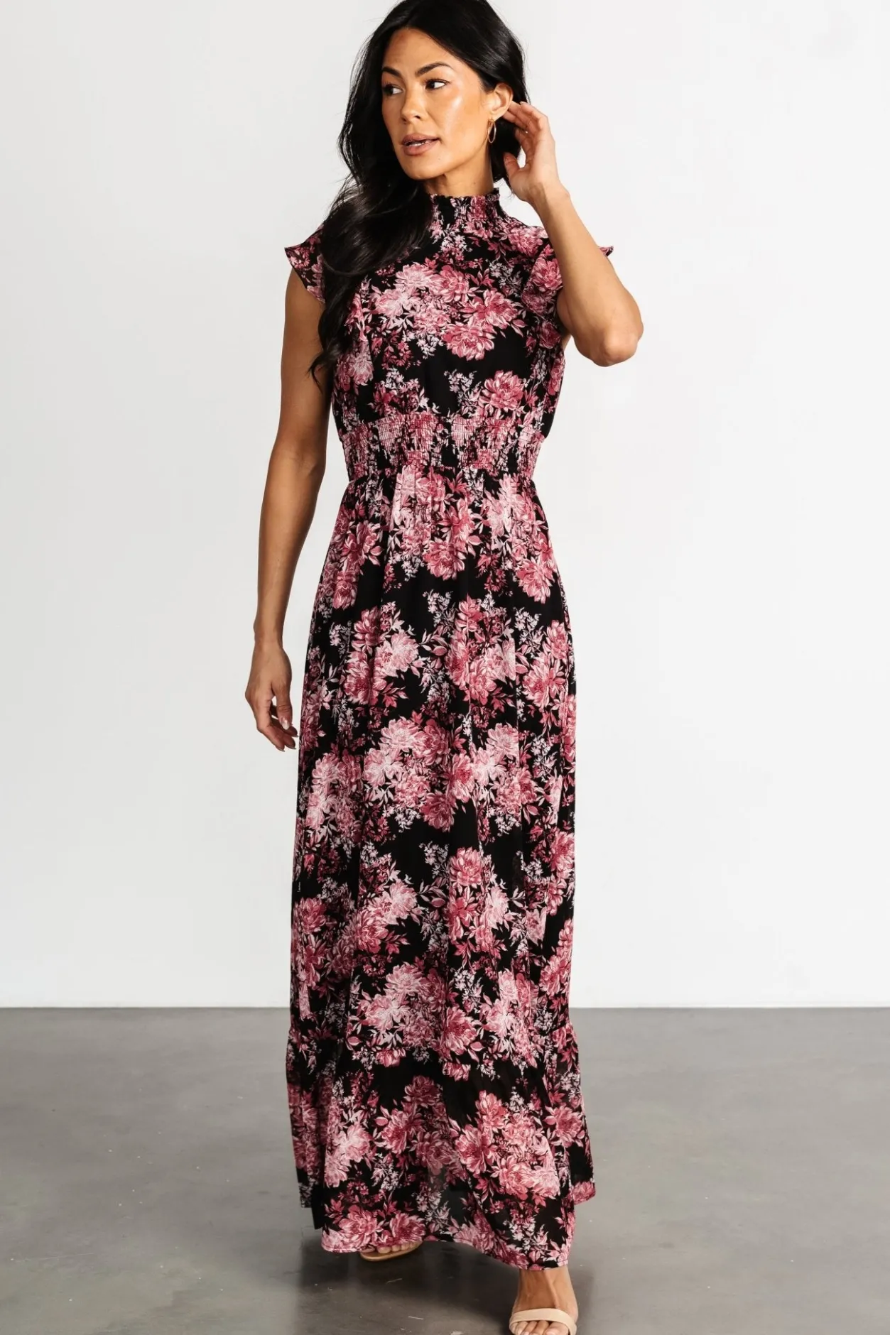 Hot Baltic Born Kearny Ruffle Maxi Dress | Black + Mauve Black+Mauve