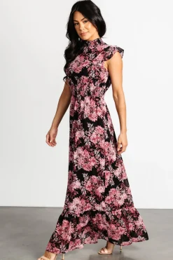 Hot Baltic Born Kearny Ruffle Maxi Dress | Black + Mauve Black+Mauve