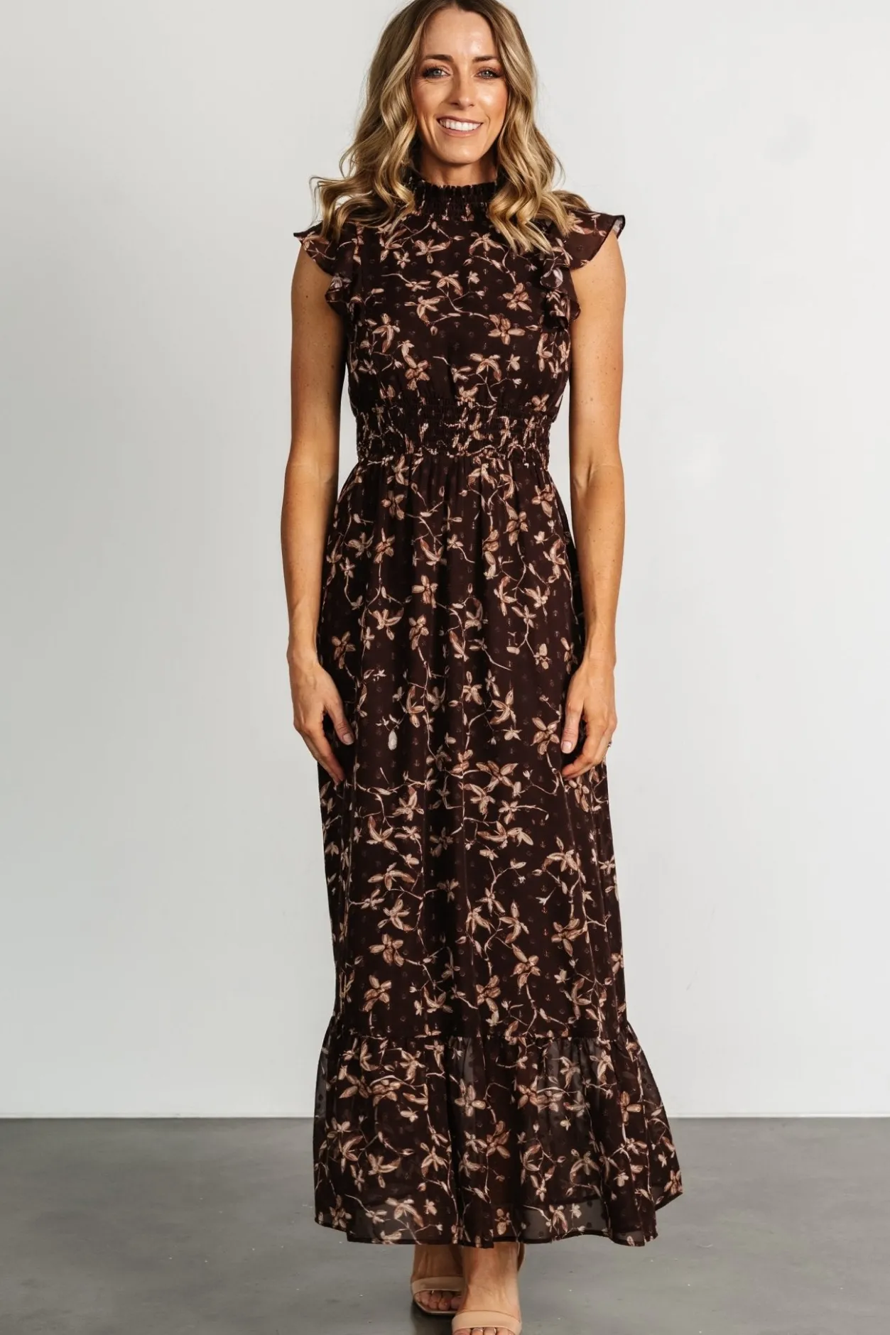 Fashion Baltic Born Kearny Ruffle Maxi Dress | Brown + Natural Brown+Natural