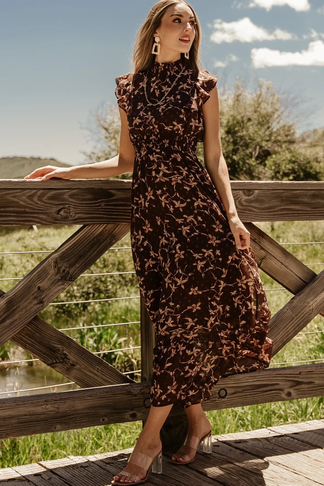 Fashion Baltic Born Kearny Ruffle Maxi Dress | Brown + Natural Brown+Natural
