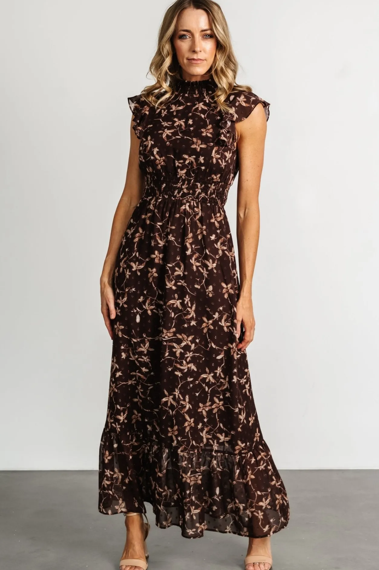 Fashion Baltic Born Kearny Ruffle Maxi Dress | Brown + Natural Brown+Natural