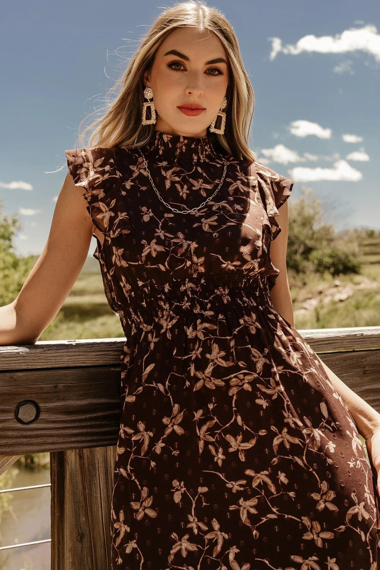 Fashion Baltic Born Kearny Ruffle Maxi Dress | Brown + Natural Brown+Natural